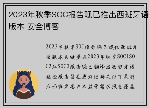 2023年秋季SOC报告现已推出西班牙语版本 安全博客